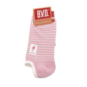 BVD條紋毛巾底女踝襪-灰粉