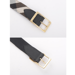 Burberry 金色方釦經典棉質格紋拼牛皮雙面可用皮帶85cm/駝色/黑色, , large