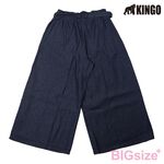 KINGO-女大尺碼-鬆緊腰 牛仔寬褲-丈青-444308, , large