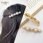 【Gulicc】古莉可 髮夾 復古鍊條氣質珍珠瀏海夾組(2入), , large