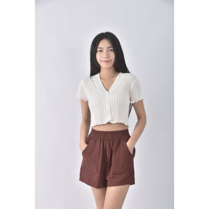 (S) 高腰棉質純棉棕色短褲二手衣
