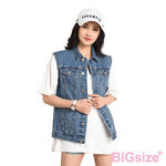 大尺碼-女款 韓版 牛仔背心-深藍-0110020, , large