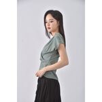 (S) 質感V領綠色短袖上衣二手衣, , large