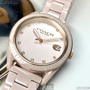 [星晴錶業]COACH手錶,36mm,CH00022粉色錶面粉色錶殼粉紅陶瓷錶帶款