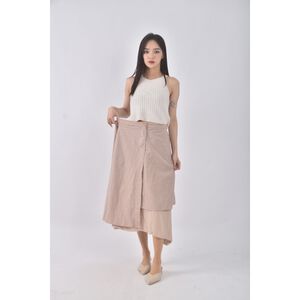 (M) pink格紋拼接棕色長裙二手衣