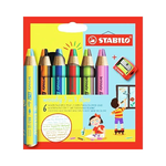 STABILO 德國 思筆樂 woody 3 in 1 duo 伍迪樂三合一可水洗雙色水彩粉蠟筆 附削筆器 6支組/盒 ST8826-2, , large