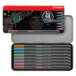 STABILO 德國 思筆樂 Pen 68 metallic 樂朋68金屬色系彩色筆 鐵盒 8色/盒 ST6808/8-32, , large