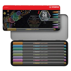 STABILO 德國 思筆樂 Pen 68 metallic 樂朋68金屬色系彩色筆 鐵盒 8色/盒 ST6808/8-32