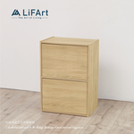 2-Tier Cube Bookcase with Magnetic Doors, , large