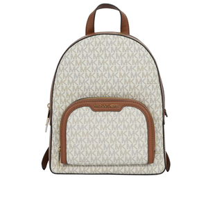 Michael Kors Jaycee 金字塗層帆布拉鍊口袋中款後背包/香草白