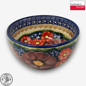 【SOLO Vintage】Cerraf Polish Pottery 13cm Rice Bowl Banquet of Elegant Red Series Made in Poland