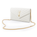 YSL V紋荔枝皮金色LOGO WOC 斜背包/復古白, , large