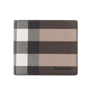 BURBERRY 環保帆布格紋8卡對開短夾/暗樺木棕色