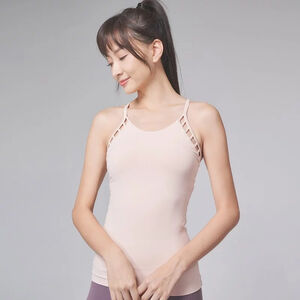 YOGA FLOW Barbie Tank - 細肩帶側邊簍空長版上衣 - 奶油粉 Peach Puff