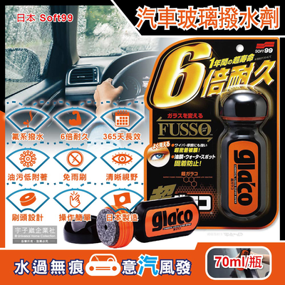 [日日好物]日本Soft99-免雨刷超級氟素6倍耐久力抗汙耐磨防雨車用驅水玻璃精(C236)70ml/瓶(365天長效型撥水劑)