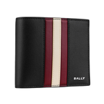 BALLY Mythos 紅白條紋再生牛皮對開零錢袋短夾/黑色, , large