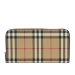 BURBERRY Vintage 格紋皮革ㄇ形拉鍊皮夾/米色/樺木棕色, , large