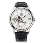 ORIENT 東方錶 Sun & Moon 系列 小鏤空日月相機械錶-銀x黑/42mm RA-AS0011S, , large