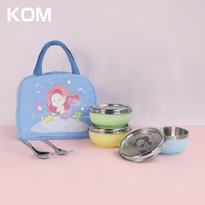 【KOM】夢想系列 磨砂316不鏽鋼兒童隔熱碗 三款各一入組 贈便當袋(幼兒園指定/圓匙升級)
