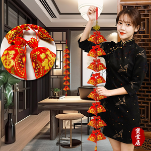 福氣滿福袋新年吊飾2入3組#108(新春過年掛飾/流蘇立體開運掛飾/開運招財/入厝/新婚室內裝飾掛件)