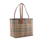 BURBERRY London 經典格紋棉質帆布小型托特包/石楠木棕/黑色, , large