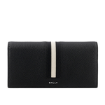 BALLY Ribbon 黑白條紋牛皮對開長夾/黑色, , large