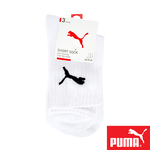 PUMA 男女款中短筒襪3雙裝 彪馬 跳豹 男襪 女襪 襪子 運動襪 小腿襪 棉襪 柔軟 棉質 舒適 高彈 耐磨 黑 白, 白,39-42(EU)/25-27(cm), large