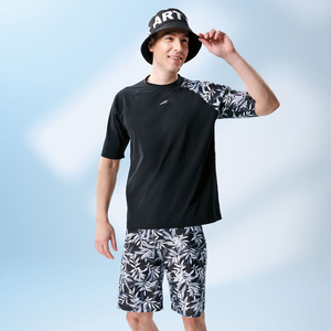 Monina Taiwan-made loose-fitting half-sleeve sun-proof functional top (suitable for both men and women) unisex style bamboo leaf black -L