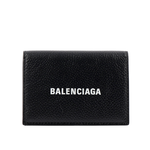 BALENCIAGA 經典LOGO 粒紋牛皮雙釦迷你三折短夾/黑色, , large
