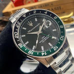 [星晴錶業]MASERATI手錶,44mm,R8853140005黑色錶面墨綠黑錶殼銀色精鋼錶帶款, , large