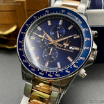 [星晴錶業]MASERATI手錶,44mm,R8873640012寶藍色錶面寶藍錶殼金銀相間精鋼錶帶款, , large