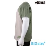 KINGO-大尺碼-男款 拚色圓領T恤-軍綠-413103, , large