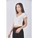 (S) 質感造型領口白色短袖上衣二手衣, , large