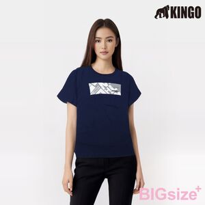 KINGO-大尺碼-女款 圓領T恤-丈青-414128