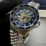 [星晴錶業]MASERATI手錶,44mm,R8823140011銀寶藍色雙面機械鏤空錶面寶藍錶殼銀色精鋼錶帶款, , large