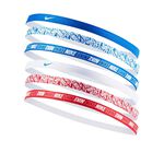 NIKE 印花髮帶6入 健身 訓練 跑步 戶外 運動髮帶 髮圈 花紋 時尚 多色 彈性 舒適 矽膠條 防滑 止滑 藍白紅, , large