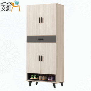 【文創集】包曼2.7尺四門單抽高玄關鞋櫃(客約商品)淺橡木紋色