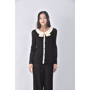 (S) 【又又私服】inventor質感蕾絲圓領黑色長袖上衣二手衣,  (S) 【又又私服】inventor質感蕾絲圓領黑色長袖上衣二手衣