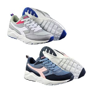 DIADORA迪亞多那 復古時尚休閒鞋 女運動鞋 女鞋 拼接 反光 透氣 Q彈 乳膠鞋墊 輕量 耐磨 止滑 灰白 藍粉