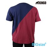 KINGO-大尺碼-男款 拚色圓領T恤-丈青-413102, , large