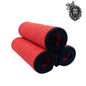 【Soul】華夫格玻璃布 40x40cm 專業洗車巾3入組 吸水無痕 (紅色)