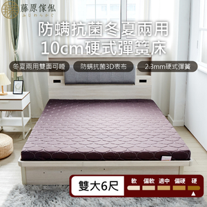 台灣製【藤原傢俬】冬夏兩用護背防螨抗菌10 cm彈簧床墊-硬