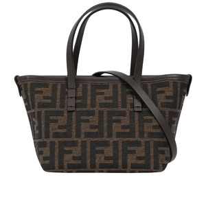 FENDI Roll FF Logo 緹花布迷你手提/斜背二用包/棕色