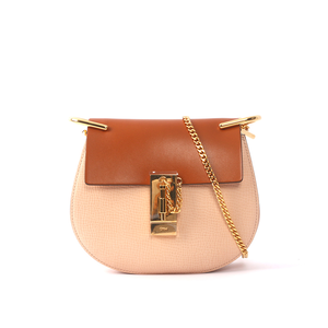 CHLOE' 焦糖/粉 拚色山羊皮金鏈mini drew bag/焦糖色拼粉色