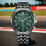 CITIZEN 星辰 亞洲限定款 森林綠 光動能三眼計時手錶-42mm AT2576-50X, , large