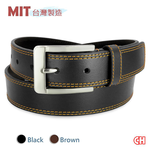 【CH-BELT 銓丞皮帶】男女中性休閒皮帶 雙車線設計皮帶腰帶(黑/咖), , large