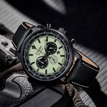 CITIZEN 星辰 綠幽靈夜光光動能三眼計時手錶-黑x藍 CA4505-21X, , large