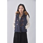 (S) lativ棉質羽絨連帽背心藍色外套二手衣, , large