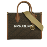 Michael Kors Mirella 滿版塗層帆布尼龍寬背帶小款二用托特包/棕色, , large