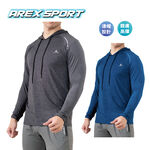 【AREXSPORT】AS-7461 加大碼 男款 冰絲衣 長袖 運動衣 輕薄 彈力衣 帽Ｔ 透氣舒適 運動健身 長袖, , large